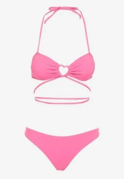 Różowe Dwuczęściowe Bikini Wiązane na Szyi z Głębokim Wycięciem Magdalena