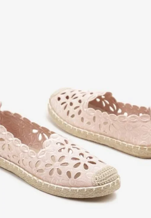 Różowe Espadryle Vices Ozdobione Ażurowym Wzorem i Ozdobną Plecionką Arivosa