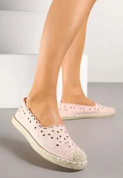 Różowe Espadryle Vices z Ażurową Cholewką i Plecionym Sznurkiem Arivoni