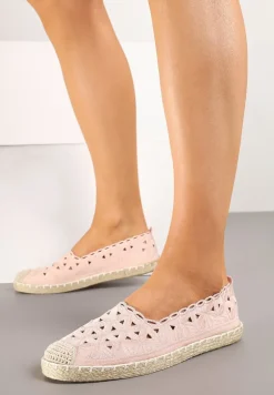 Różowe Espadryle Vices z Ażurową Cholewką i Plecionym Sznurkiem Arivoni