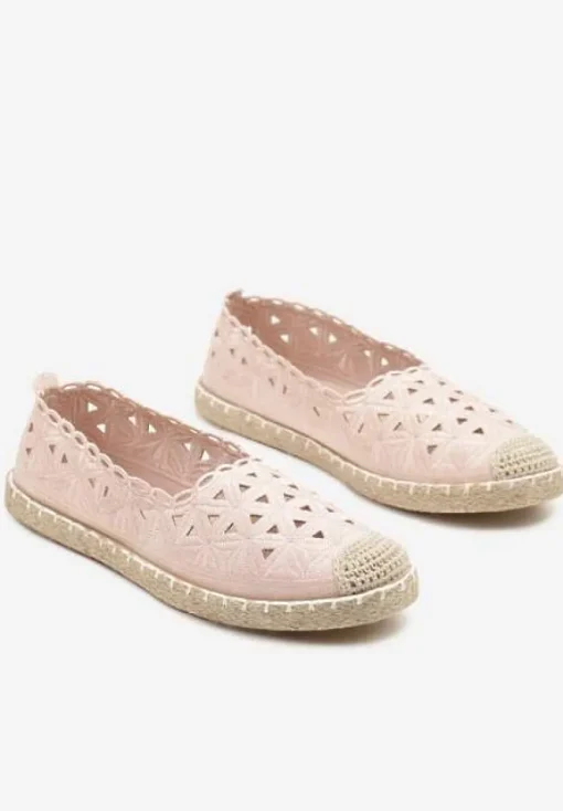 Różowe Espadryle Vices z Ażurową Cholewką i Plecionym Sznurkiem Arivoni