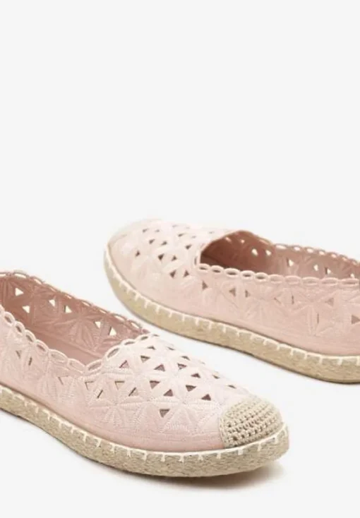 Różowe Espadryle Vices z Ażurową Cholewką i Plecionym Sznurkiem Arivoni
