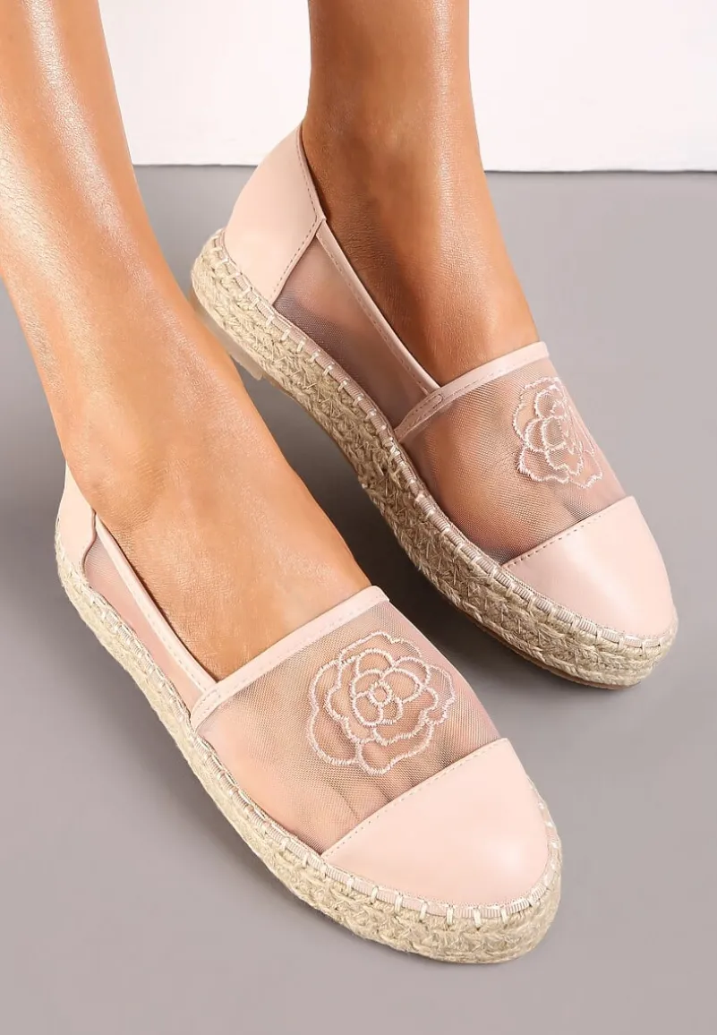 Różowe Espadryle z Cholewką z Siatki na Podeszwie ze Sznurka Chenthe