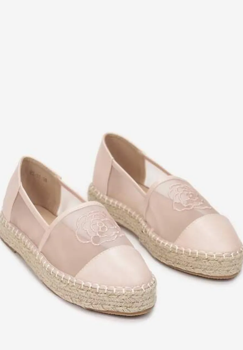 Różowe Espadryle z Cholewką z Siatki na Podeszwie ze Sznurka Chenthe