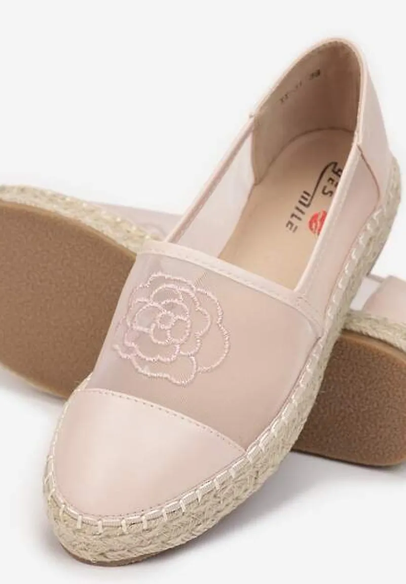 Różowe Espadryle z Cholewką z Siatki na Podeszwie ze Sznurka Chenthe