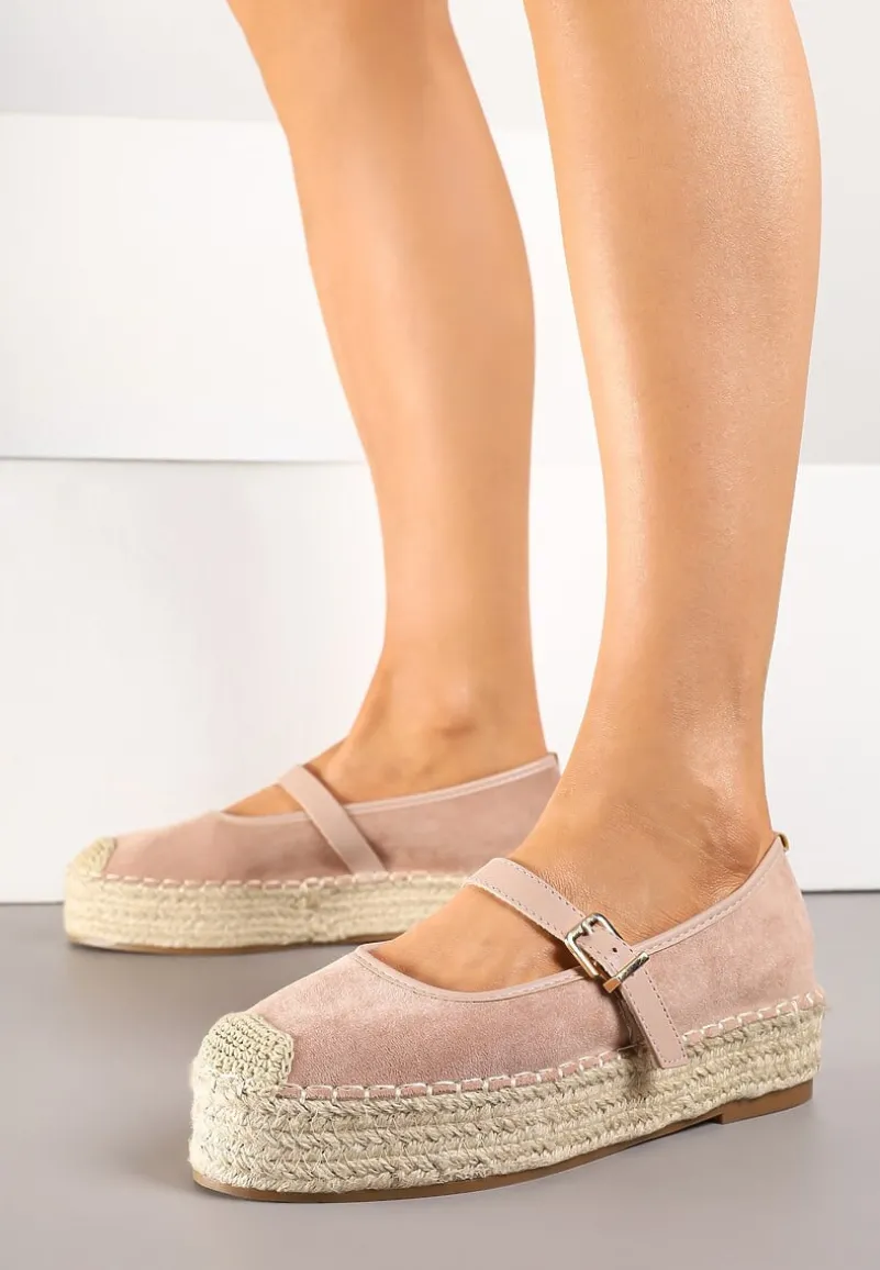 Różowe Espadryle z Plecionką i Paskiem Fevolise