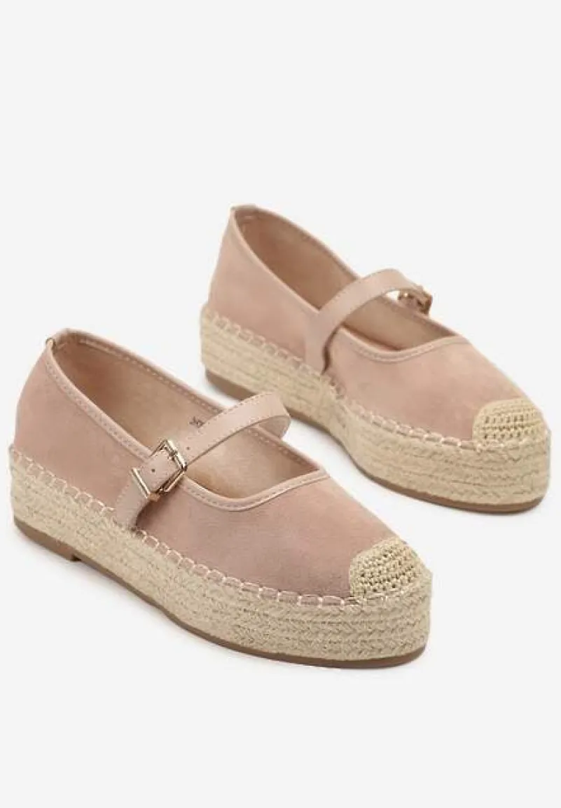 Różowe Espadryle z Plecionką i Paskiem Fevolise