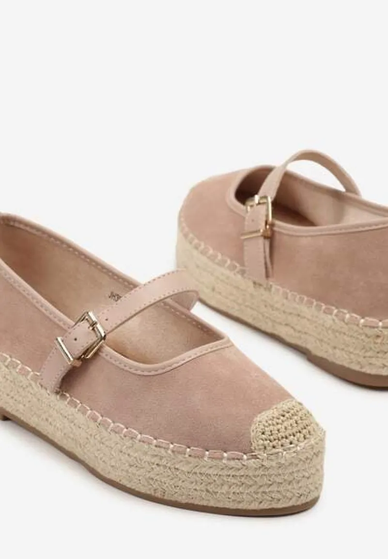 Różowe Espadryle z Plecionką i Paskiem Fevolise