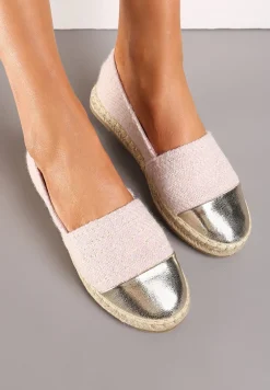 Różowe Espadryle z Tweedowego Materiału z Plecionką na Podeszwie Hexiria
