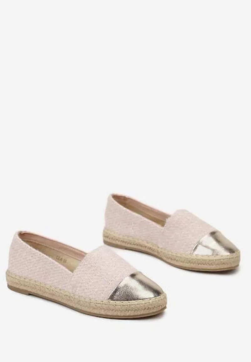 Różowe Espadryle z Tweedowego Materiału z Plecionką na Podeszwie Hexiria