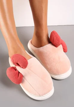 Różowe Futerkowe Kapcie z Pluszową Kokardką Vlemona