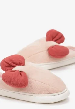 Różowe Futerkowe Kapcie z Pluszową Kokardką Vlemona