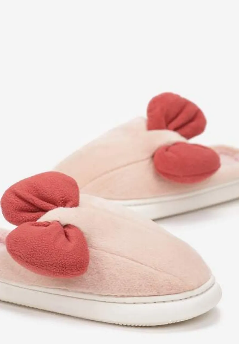 Różowe Futerkowe Kapcie z Pluszową Kokardką Vlemona