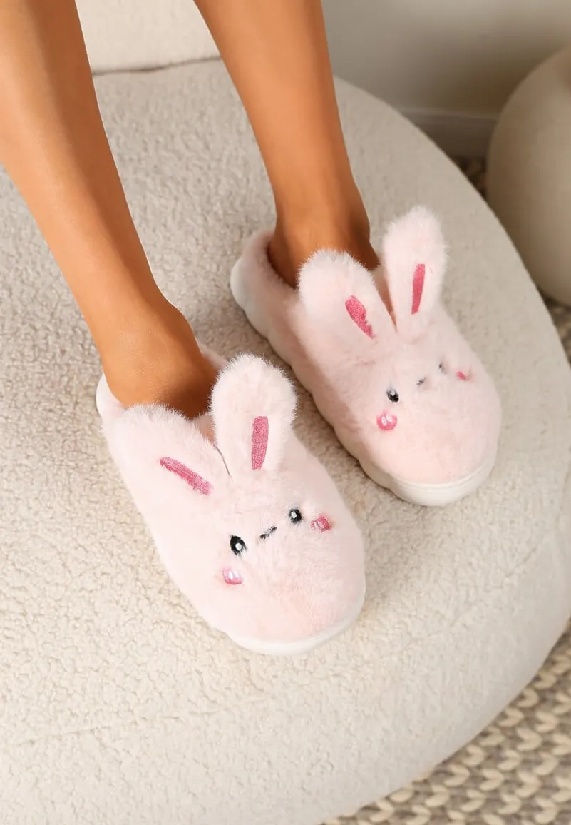 Różowe Futrzane Kapcie Vices na Platformie z Tłoczeniem w Stylu Królika Adarevia