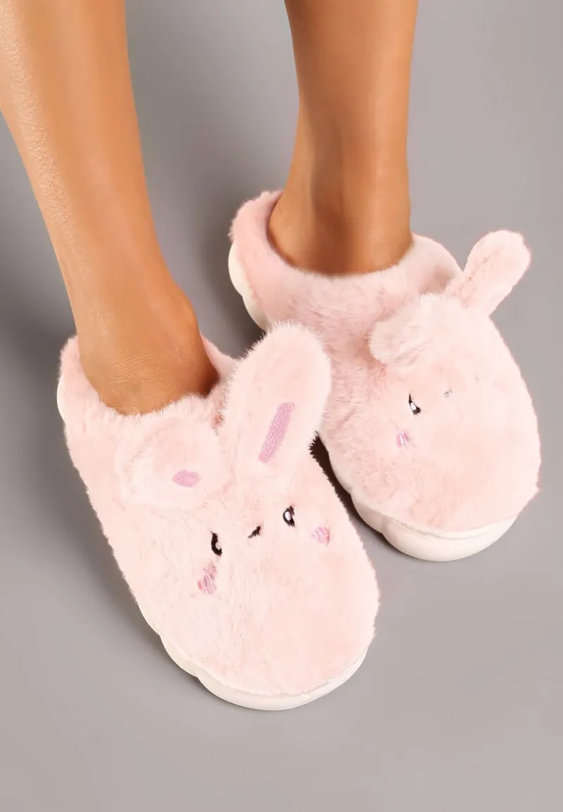 Różowe Futrzane Kapcie Vices na Platformie z Tłoczeniem w Stylu Królika Adarevia