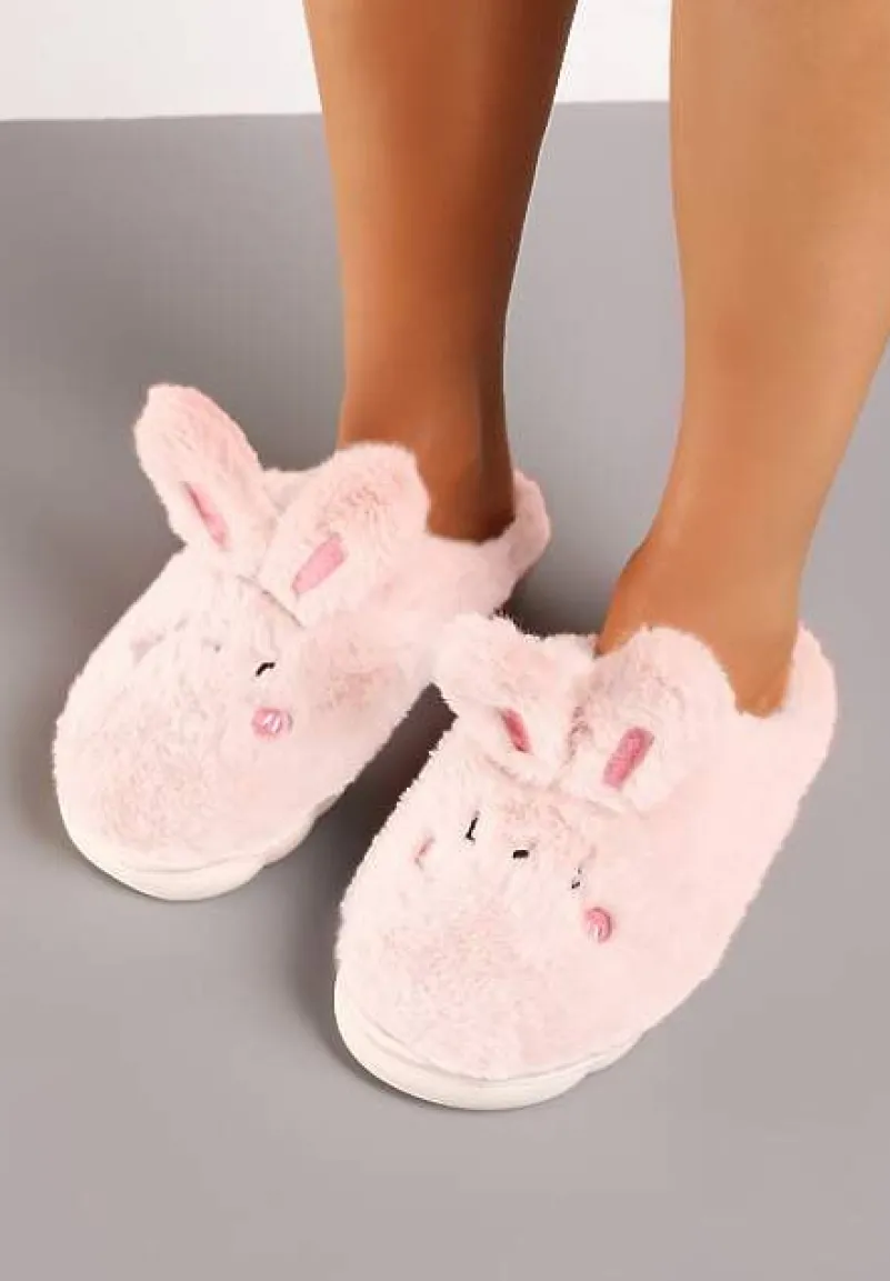 Różowe Futrzane Kapcie Vices na Platformie z Tłoczeniem w Stylu Królika Adarevia