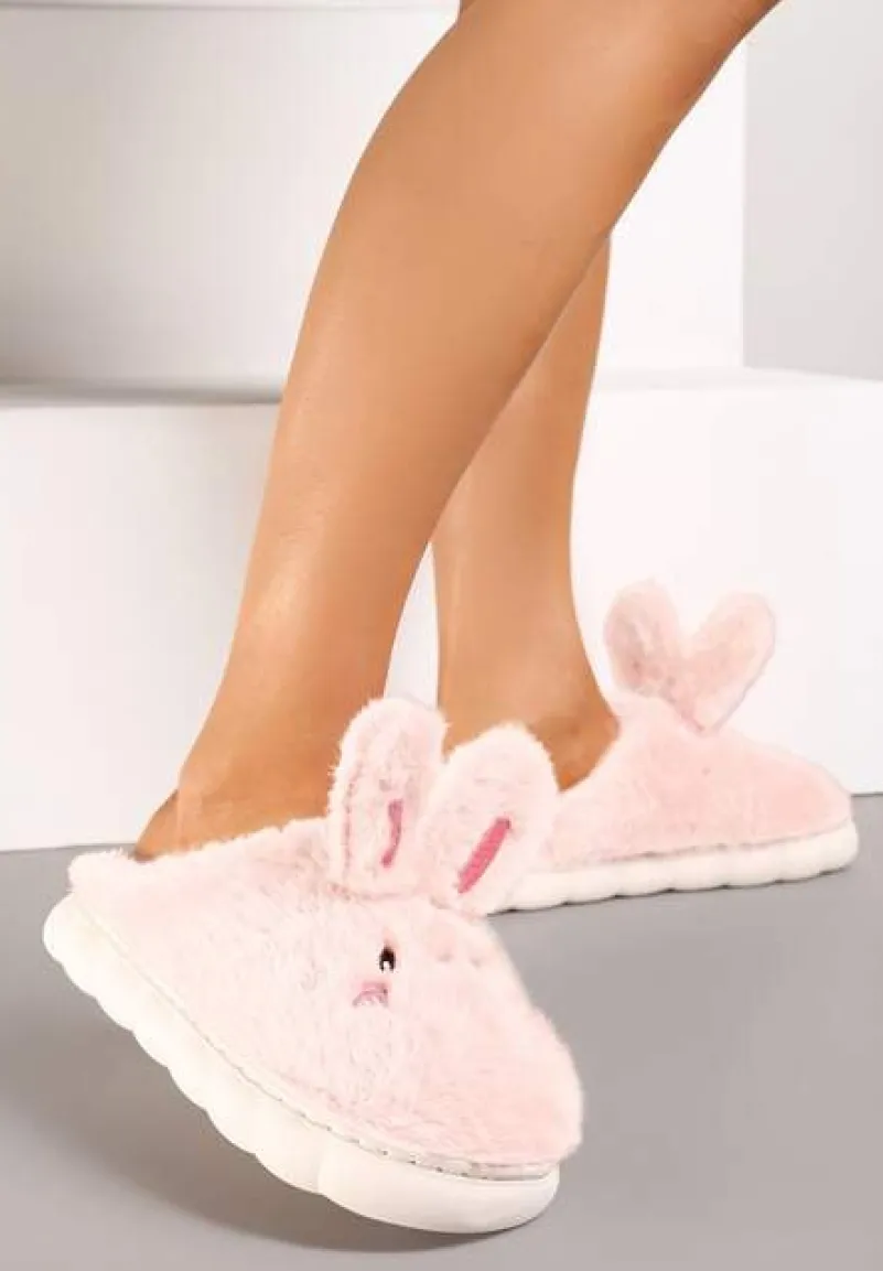 Różowe Futrzane Kapcie Vices na Platformie z Tłoczeniem w Stylu Królika Adarevia