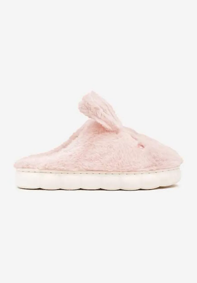 Różowe Futrzane Kapcie Vices na Platformie z Tłoczeniem w Stylu Królika Adarevia