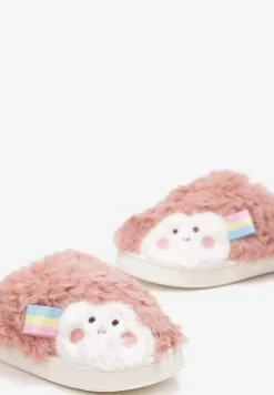 Różowe Futrzane Kapcie Zimowe z Naszywką Chmurką Conte