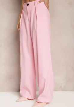 Różowe Garniturowe Spodnie z Szerokimi Nogawkami i Wysokim Stanem Herdda