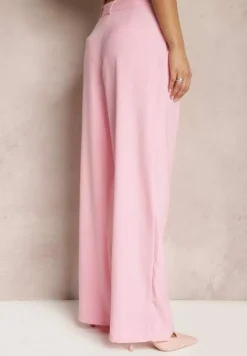 Różowe Garniturowe Spodnie z Szerokimi Nogawkami i Wysokim Stanem Herdda