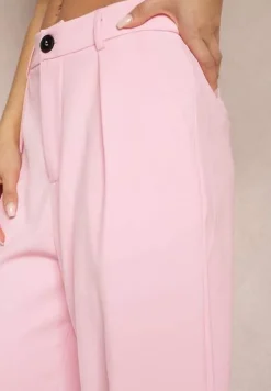 Różowe Garniturowe Spodnie z Szerokimi Nogawkami i Wysokim Stanem Herdda