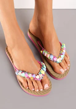 Różowe Japonki z Błyszczącymi Detalami i Kwiatkami Mireth