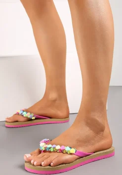 Różowe Japonki z Błyszczącymi Detalami i Kwiatkami Mireth