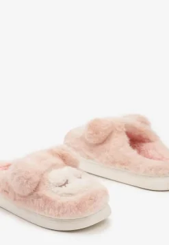 Różowe Kapcie na Grubej Podeszwie Wykończone Futrem i Aplikacją Imitującą Owieczkę Seathlin