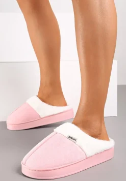 Różowe Kapcie na Płaskiej Podeszwie z Futerkiem Lerivena