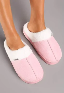 Różowe Kapcie na Płaskiej Podeszwie z Futerkiem Lerivena