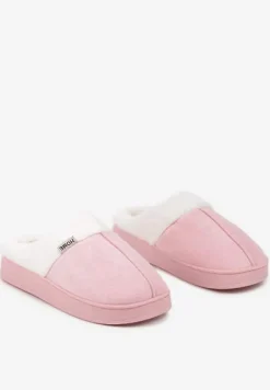 Różowe Kapcie na Płaskiej Podeszwie z Futerkiem Lerivena