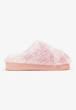 Różowe Kapcie na Płaskiej Podeszwie z Futerkiem Leranna