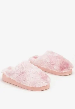 Różowe Kapcie na Płaskiej Podeszwie z Futerkiem Leranna