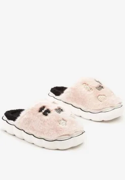 Różowe Kapcie na Płaskiej Podeszwie z Metalicznymi Ozdobami Emmilaine