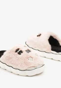 Różowe Kapcie na Płaskiej Podeszwie z Metalicznymi Ozdobami Emmilaine