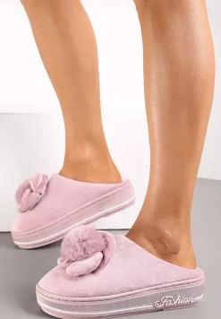 Różowe Kapcie na Platformie z Pomponem Toro