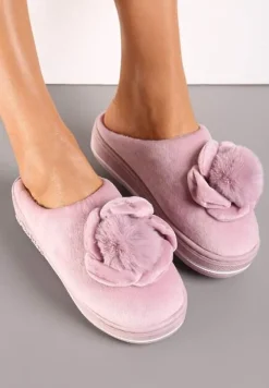 Różowe Kapcie na Platformie z Pomponem Toro