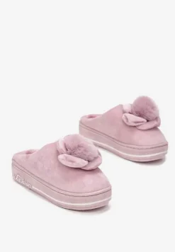 Różowe Kapcie na Platformie z Pomponem Toro