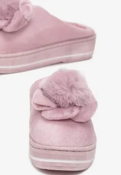 Różowe Kapcie na Platformie z Pomponem Toro