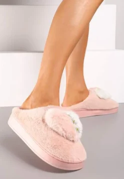 Różowe Kapcie na Platformie Ozdobione Cyrkoniami i Serduszkiem Laonaya