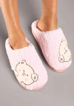 Różowe Kapcie na Platformie Ozdobione Haftowanym Motywem Laorisia