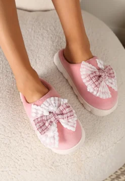 Różowe Kapcie Vices na Grubej Podeszwie z Ozdobną Kokardą Tinnella