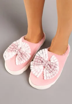 Różowe Kapcie Vices na Grubej Podeszwie z Ozdobną Kokardą Tinnella