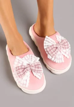 Różowe Kapcie Vices na Grubej Podeszwie z Ozdobną Kokardą Tinnella
