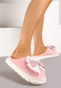 Różowe Kapcie Vices na Grubej Podeszwie z Ozdobną Kokardą Tinnella