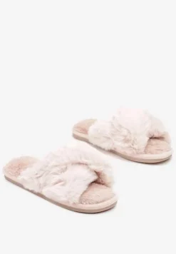 Różowe Kapcie Vices z Futerka ze Skrzyżowanymi Paskami Selanthra