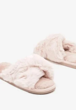 Różowe Kapcie Vices z Futerka ze Skrzyżowanymi Paskami Selanthra