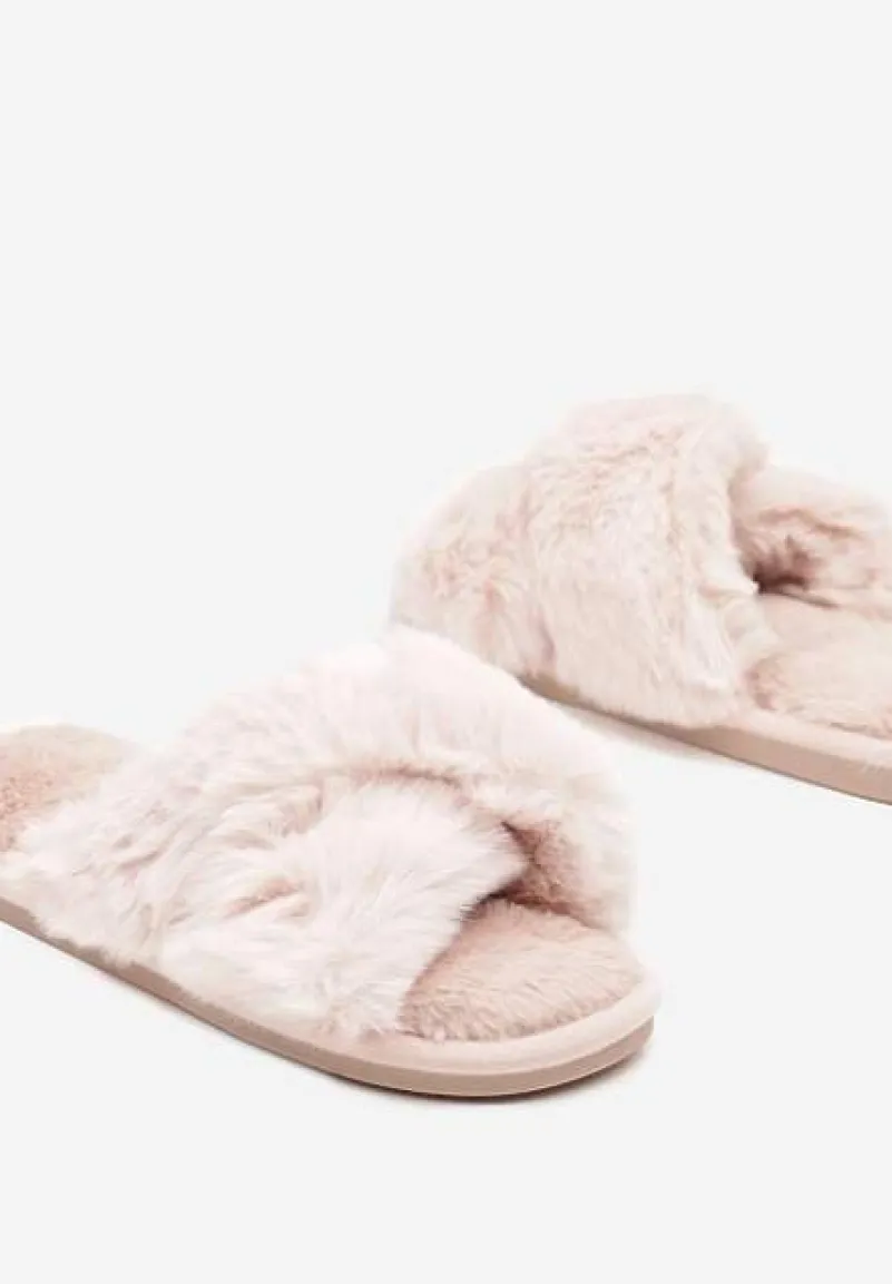 Różowe Kapcie Vices z Futerka ze Skrzyżowanymi Paskami Selanthra