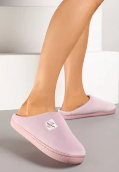 Różowe Kapcie Vices z Weluru na Płaskiej Podeszwie Cellia